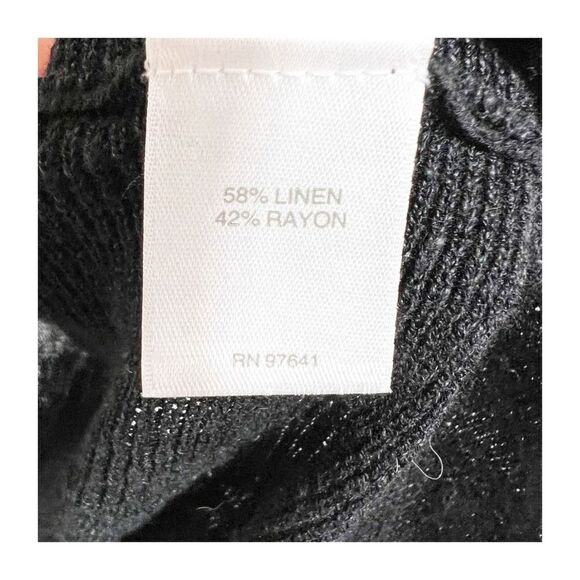 J Jill Top Blouse Sweater Linen Blend 3/4 Sleeve Pullover Lightweight Black Wome - Picture 5 of 9